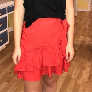 Maje red/orange tie front skirt